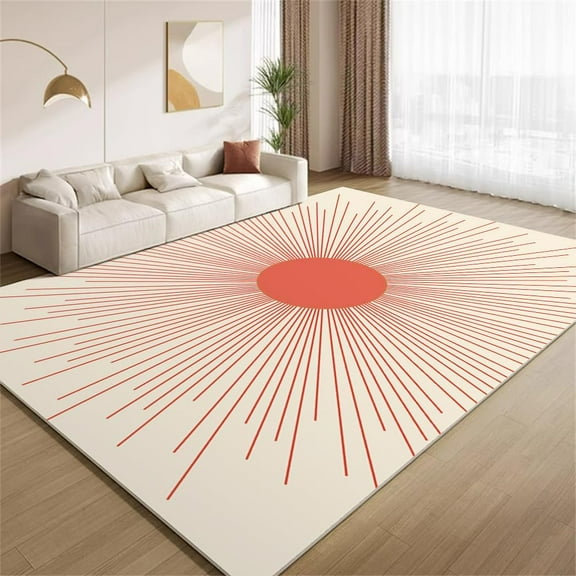 Boho Orange Sun Area Rugs, Beige Sunlight Carpet, Ultra Soft Washable Non Slip Low Pile Rug for Gameroom Bedroom Living Room Playroom Home Decor Mat 5x6ft