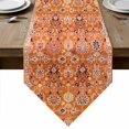 thumbnail image 1 of Boho Orange Table Runner Linen Burlap Table Runner 108 Inches Long Country Style Bohemian Floral Retro Tribal Dresser Scarves for Kitchen Island Coffee Dining Party Wedding Holiday Decor 13"x108", 1 of 8