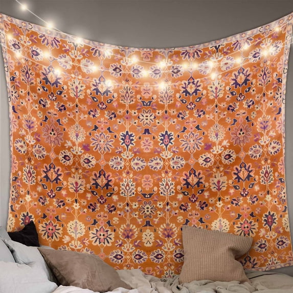Boho Orange Tapestry for Bedroom Wall Hanging Tapestry, Country Style Bohemian Floral Retro Tribal Ceiling Backdrop Tapestries Poster Blanket Wall Decor for Teens Room Living Room Dorm 55" x 73"