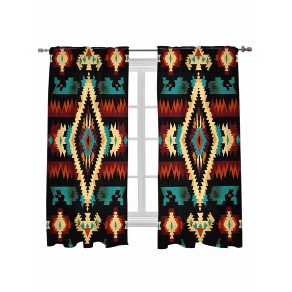Boho Orange Teal Curtains 72 Inch Length,Sheer Curtains for Bedroom Living Room Window Vintage Geometric Southwestern Ethnic Rod Pocket Drapes Kitchen Curtains Small Half Window 52"x72" 2 Panels