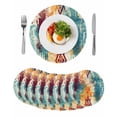 thumbnail image 1 of Boho Orange Teal Red Round Placemats Set of 8 for Dinning Tables,Heat-proof Braided Table Mats 13 Inch,Modern Abstract Splashing Art Washable Place Mat for Kitchen Restaurant Party Table Decor, 1 of 9