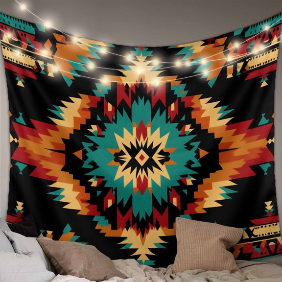 Boho Orange Teal Small Tapestry for Bedroom Wall Hanging Tapestry,Geometric Vintage Southwestern Ethnic Ceiling Backdrop Tapestries Poster Blanket Wall Decor for Teens Room Living Room Dorm 23" x 28"