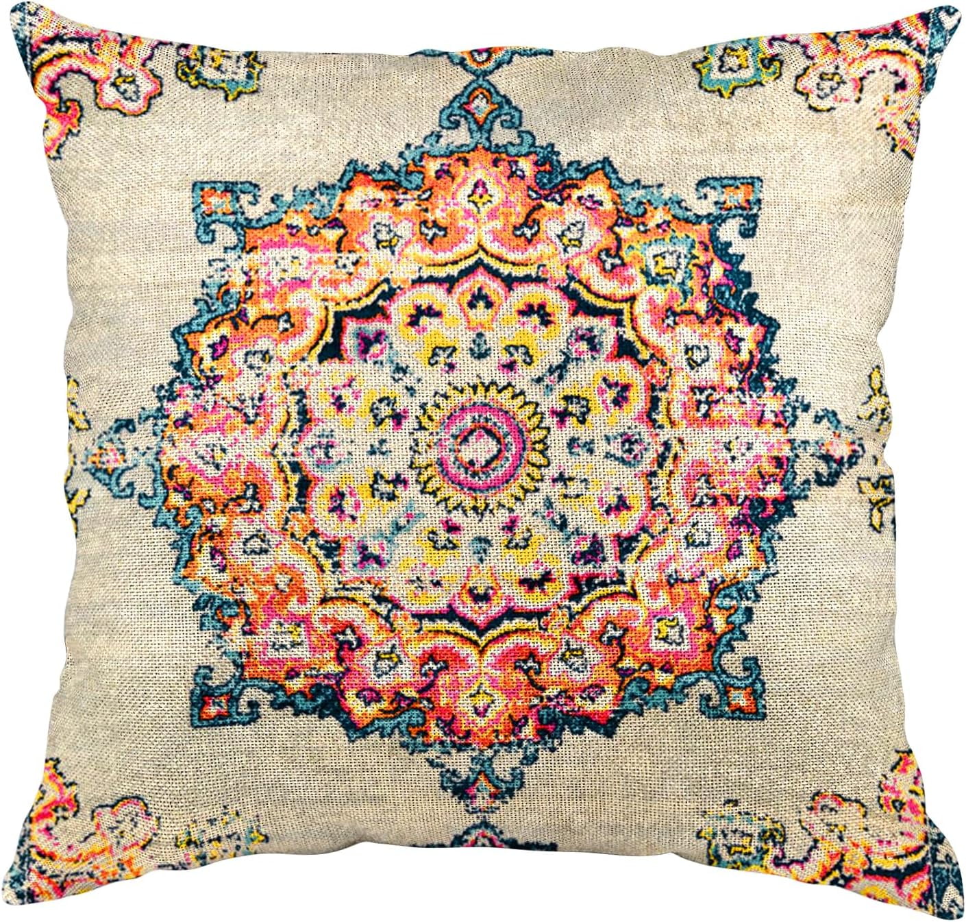 Boho Orange Throw Pillow Cover 20x20 Inches Carpet Pattern Antique