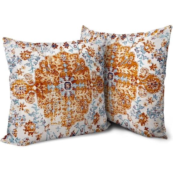 Boho Orange Throw Pillow Covers 18x18 inch Set of 2, Rust Coral Floral Persian Carpet Double Sided Pattern Soft Plush Cushion Cover for Couch Sofa Bed Decorative, Only Pillowcase (No Insert)