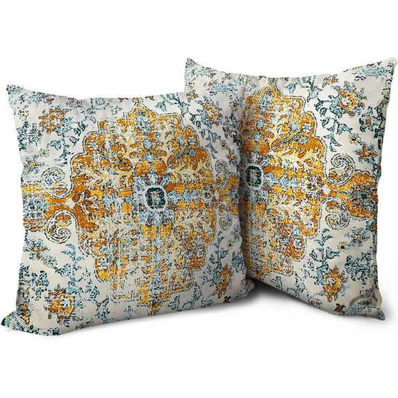 Boho Orange Throw Pillow Covers 18x18 inch Set of 2, Rust Coral Floral Persian Carpet Double Sided Pattern Soft Plush Cushion Cover for Couch Sofa Bed Decorative, Only Pillowcase (No Insert)