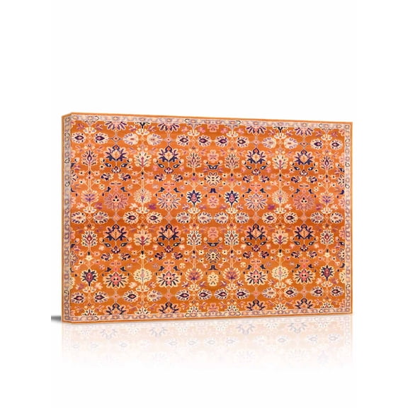 Boho Orange Wall Art for Living Room,Canvas Picture Wall Decor for Bathroom Bedroom,Country Style Bohemian Floral Retro Tribal Painting Artwork for Office Kitchen Hallway Dining Room Decor 12"x16"