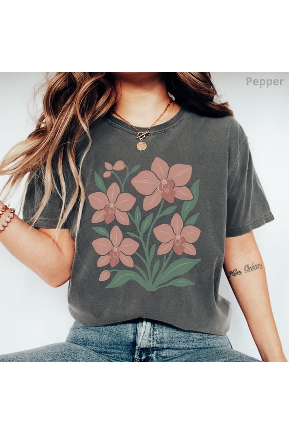 Boho Orchid Flower Shirt Botanical TShirt Boho Graphic Orchid Plant Tee Trendy Floral TShi