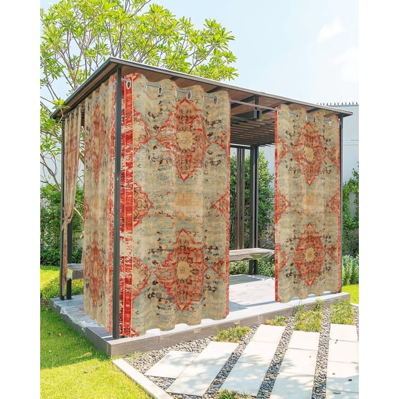 Boho Outdoor Curtains for Patio Waterproof, Grommet Privacy Curtain Drapes Weatherproof Outside Porch GazeboPergola Cabana 2 Panel 54x84inch Rustic Bohemian Floral Tribal Orange