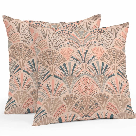 Boho Outdoor Pillow Covers Pack of 2 Vintage Ocean Shell Abstract Style Ethnic Waterproof Throw Pillow Covers Decorative Cushion Cases for Patio Garden Tent Balcony Couch 20x20 inch
