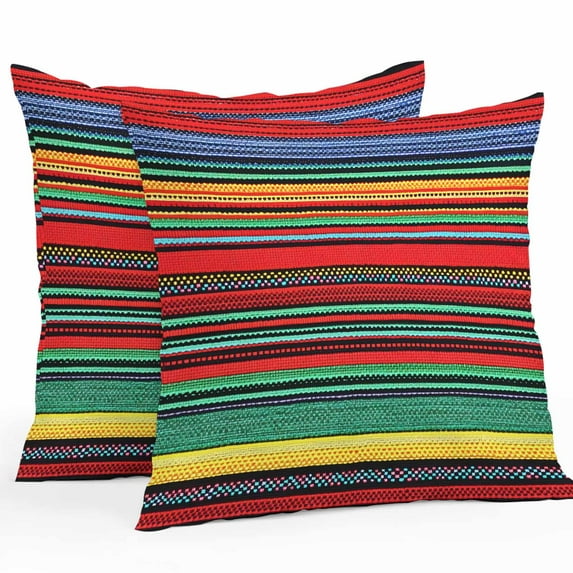 Boho Outdoor Pillow Covers Set of 2 Bohemian Colorful Stripes Retro Abstract Rainbow Waterproof Throw Pillow Case Decorative Square Cushion Cover for Patio Couch Garden Balcony, 18"x18"