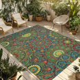 thumbnail image 1 of Boho Outdoor Rug for Patio/Deck/Porch, Non-Slip Large Area Rug 4 x 6 Ft, Ethnic Geometric Floral Vintage Green Yellow Red Indoor Outdoor Rugs Washable Area Rugs, Reversible Camping Rug Carpet Runner, 1 of 8