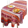 thumbnail image 1 of Boho Oval Tablecloth 60 x 84, Colorful Stripe Boho Tablecloth Table Cover, Farmhouse Table Cloths for Parties, Kitchen Dining Table, Polyester Fabric Flower Tablecloth, Boho Decor, 1 of 6