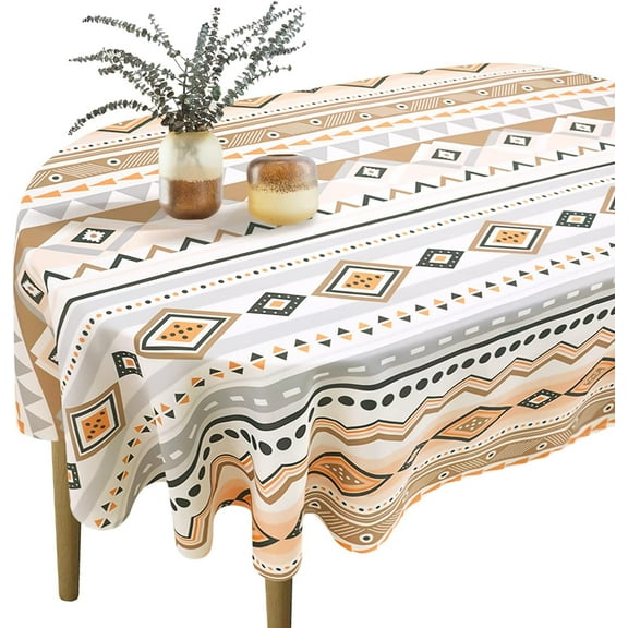 Boho Oval Tablecloth 60 x 84, Gray Pink Boho Tablecloth Table Cover, Modern Farmhouse Table Cloths for Parties, Kitchen Dining Table, Polyester Fabric Flower Tablecloth, Boho Decor