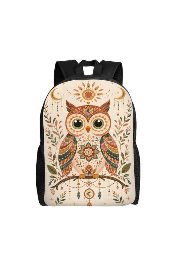 Boho Owl Mandala Backpack Full Front Print Travel Laptop Bag for Men and Women