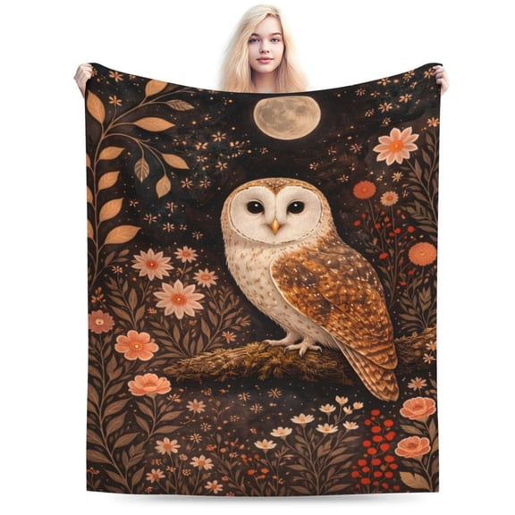 Boho Owl Moon Blanket Mystic Woodland Decor Halloween Fall Christmas Holiday Gift Soft Cozy Fleece Blanket 50x40