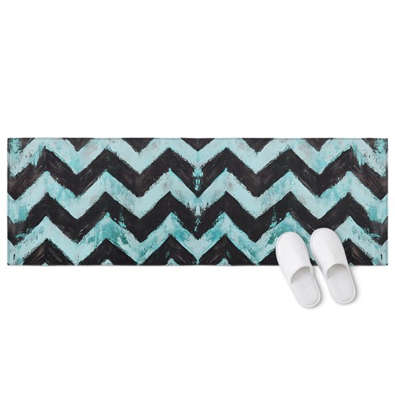 Boho Painted Waves 2 Pieces Non-Slip Kitchen Mat Set, Abstract Artistic Blue Black Graffiti Jagged Edges Soft Door Mat with Rubber Backing, Dirtproof Rugs for Entrance Doorway, 15.7 x 47.2in