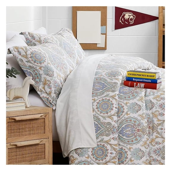 Boho Paisley Collection - Twin XL Comforter Set, Dorm Premium Bedding, All-Season Down Lightweight, Cuddly Oversized 2-Piece Soft Comforter Set, Twin/XL, Aqua