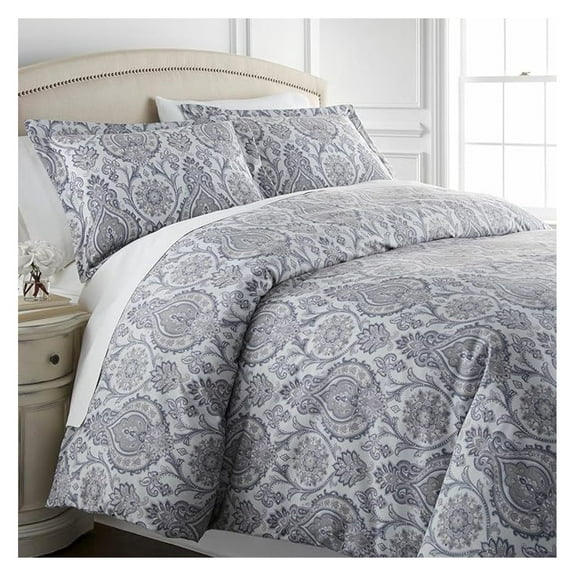 Boho Paisley Comforter Set Queen - 3 Piece Down Alternative Bedding - All Season Oversized Blue Comforter & 2 Pillow Shams - Easy Care Microfiber