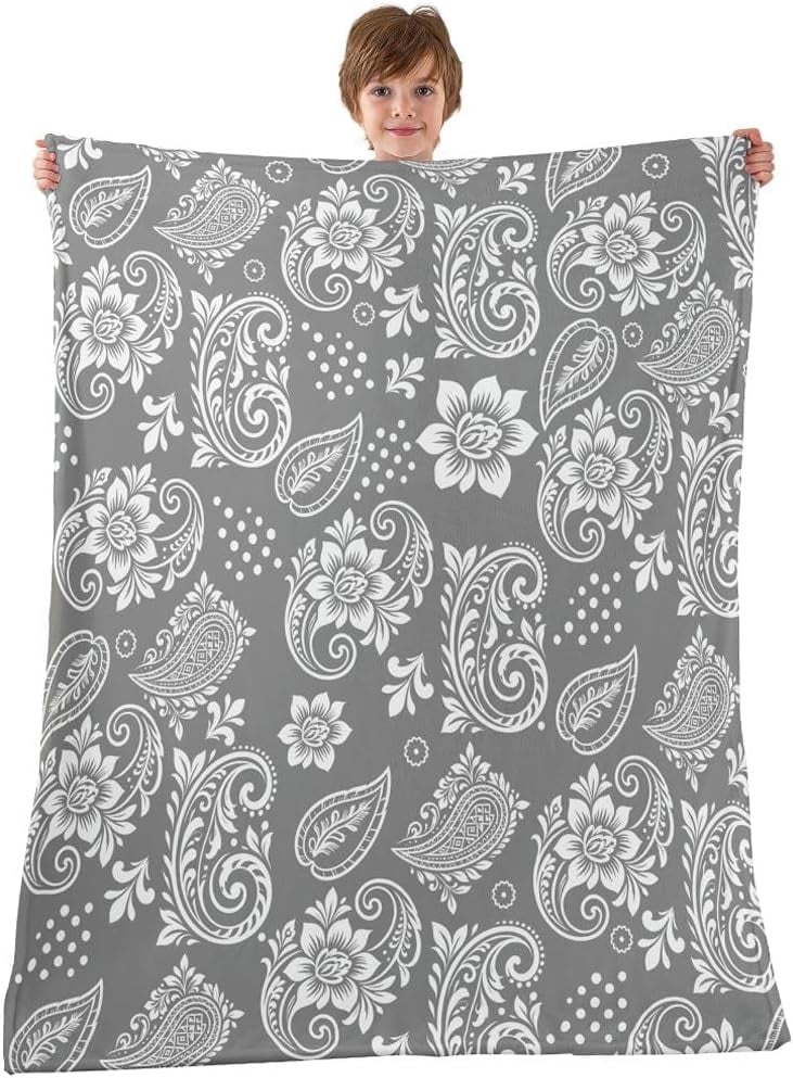 Photo inspiration: Boho Paisley Flannel Blanket Grey White Bandana Throw Blanket Bohemian Photo Inspiration