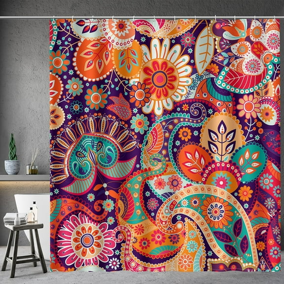 Boho Paisley Floral Shower Curtains - Mandala Indian Bohemian Colorful Flowers Bath Shower Curtain Set with 12 Hooks for Adults Kids Bathroom Decor Accessories, 70"x70"