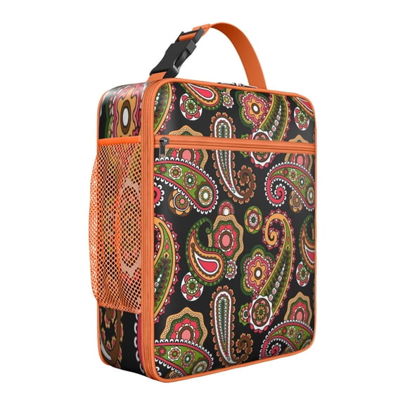 Boho Paisley Floral Vintage Ethnic Pattern Insulated Lunch Bag – Colorful Retro Abstract Decorative Mandala Chic Artistic Elegant Classic Lunch Box Tote