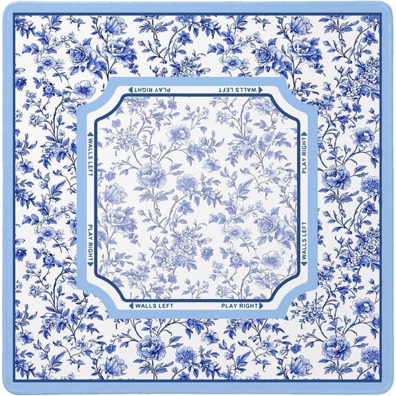 Blue and White Chinoiserie Floral Mahjong Mat,Vintage Cottagecore