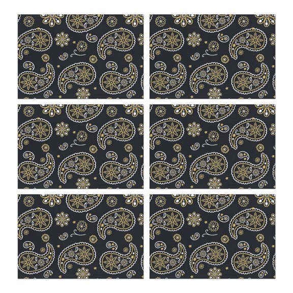 Boho Paisley Placemats Set of 6, Durable Flax Linen Table Mats with Heat Resistant Wrinkle Free Feature and Colorful Vintage Floral Pattern Featuring Artistic Chic Decor