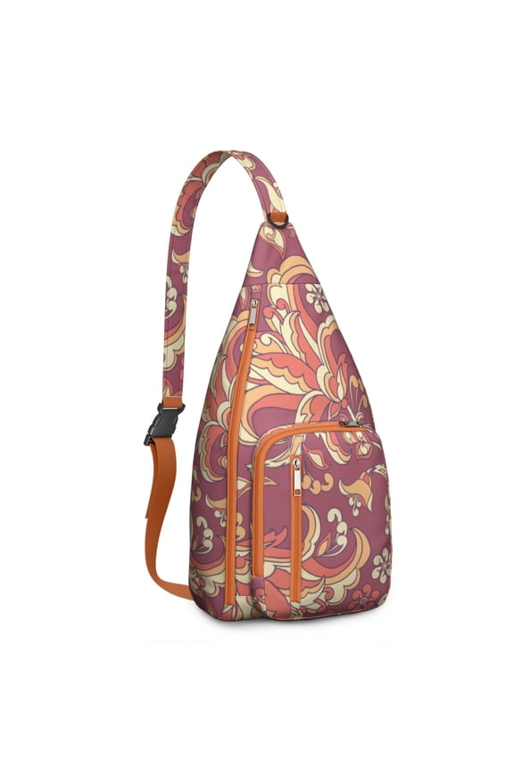 Boho Paisley Sling Backpack – Vintage Ethnic Mandala-Inspired Crossbody Bag with Colorful Artistic Pattern for Travel, Hiking, and Everyday Use