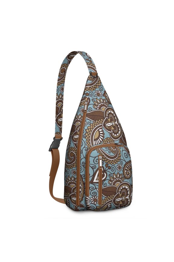 Boho Paisley Sling Backpack – Vintage Ethnic Mandala-Inspired Crossbody Bag with Colorful Artistic Pattern for Travel, Hiking, and Everyday Use