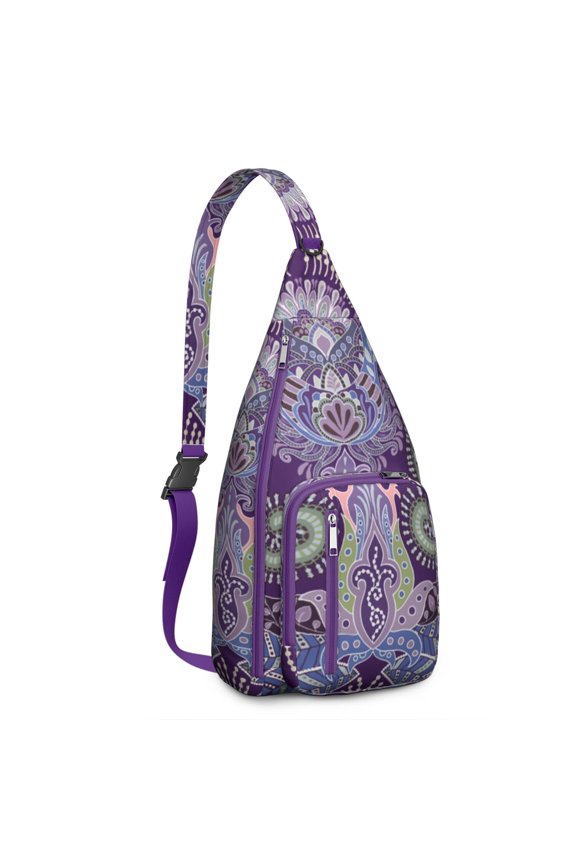 Boho Paisley Sling Backpack – Vintage Ethnic Mandala-Inspired Crossbody Bag with Colorful Artistic Pattern for Travel, Hiking, and Everyday Use