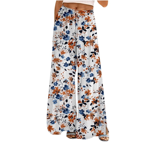 Boho Palazzo Pants for Women Trendy Print High Waist Wide Leg Baggy Trousers with Pocket Summer Loose Casual Fashion Pants, Multicolor, M
