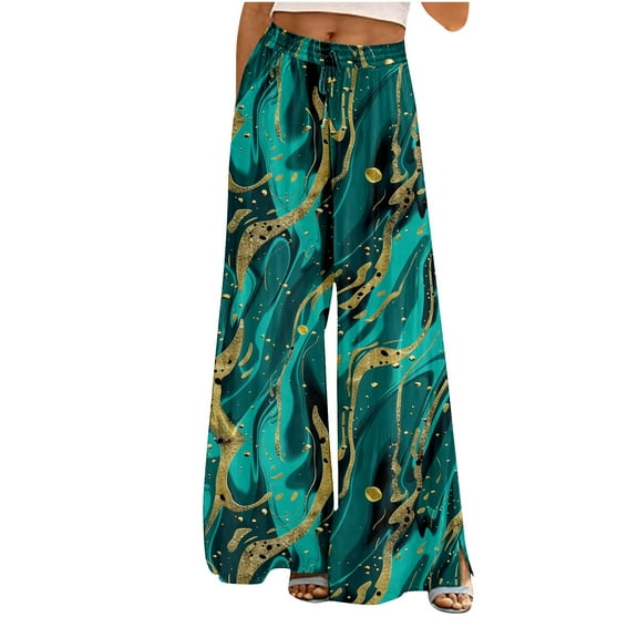 Boho Palazzo Pants for Women Trendy Print High Waist Wide Leg Baggy Trousers with Pocket Summer Loose Casual Fashion Pants, Multicolor, XXL