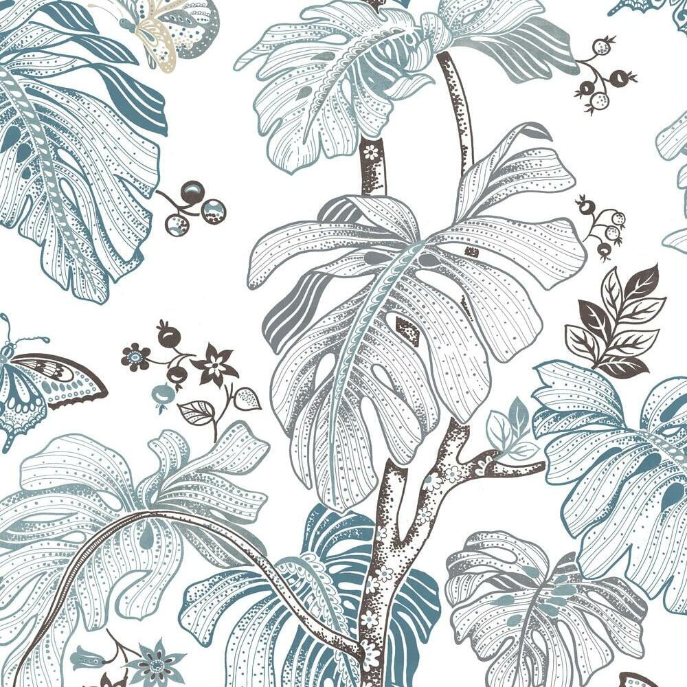 Blue and Gray Tropical Palm Peel and Stick Wallpaper Roll
