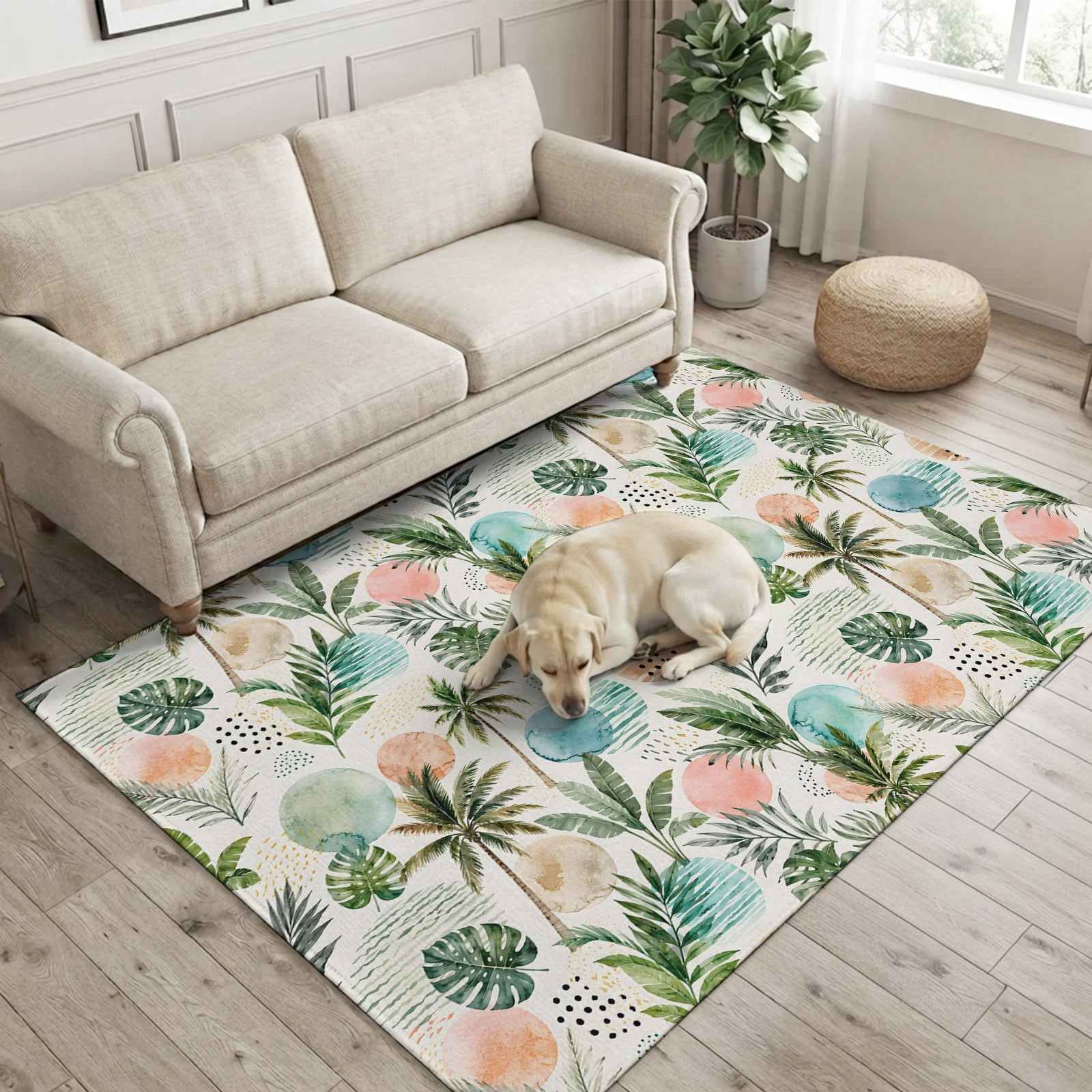 Abstract Tree Rug Boho Palm Tree Area Rugs 2.7x5ft Vintage Beach Exotic Green Orange Red ...