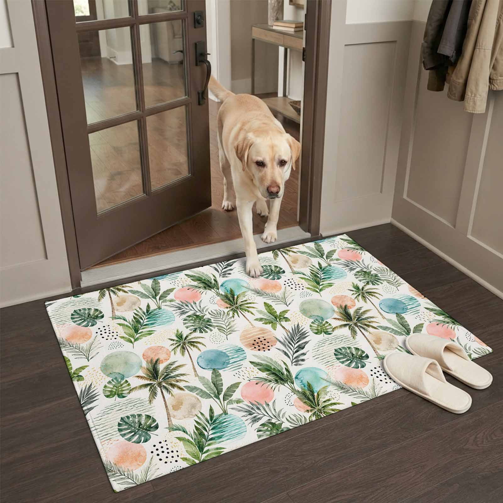 Abstract Tree Rug Boho Palm Tree Front Door Rugs 2x3ft Vintage Beach Exotic Green Orange ...