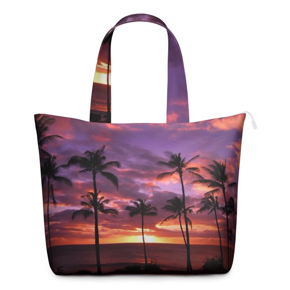 Boho Palm Tree Travel Tote Tropical Beach Sunset Weekender Duffel with Hawaii Palm Tree, Vibrant Ocean Sunset Summer Vibes, Beach Bag