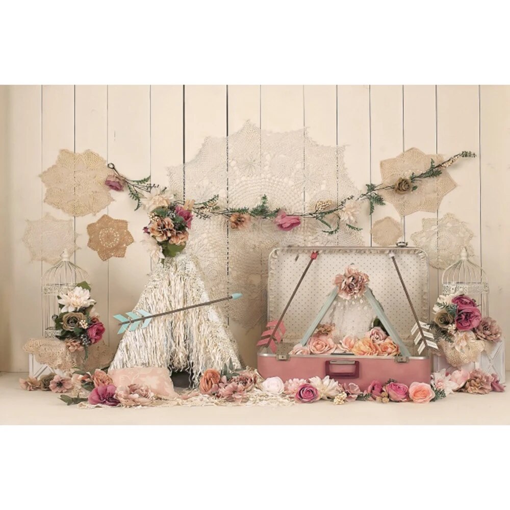 Boho Pampas Backdrop Ethnic Crafts Woven Flower Straw Girl's Room Wall ...