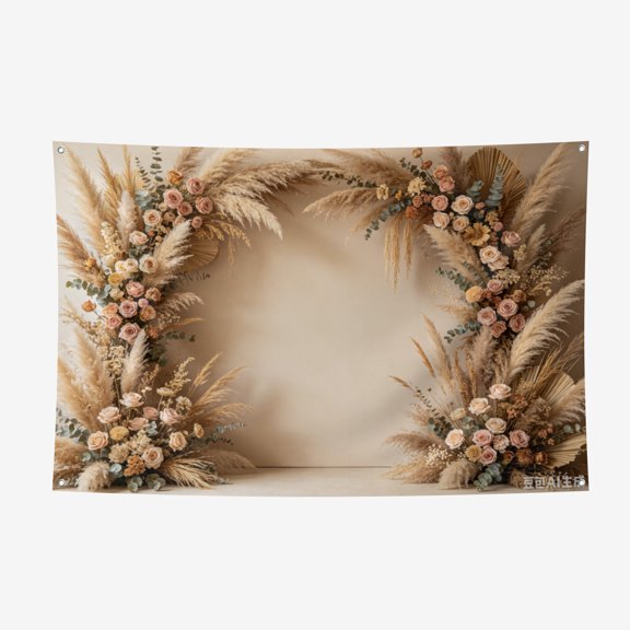 Boho Pampas Grass Macrame Backdrop, Dried Reed Macrame Wall Scene Photo Background, Bohemian Wedding Banner