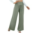 thumbnail image 1 of Boho Pants for Women Beach Pants Lounge Trousers High Waisted Wide Leg Pants Pleated Belly Control Flowy Slacks, 1 of 7