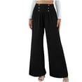 thumbnail image 1 of Boho Pants for Women Beach Pants Lounge Trousers High Waisted Wide Leg Pants Pleated Belly Control Flowy Slacks, 1 of 7