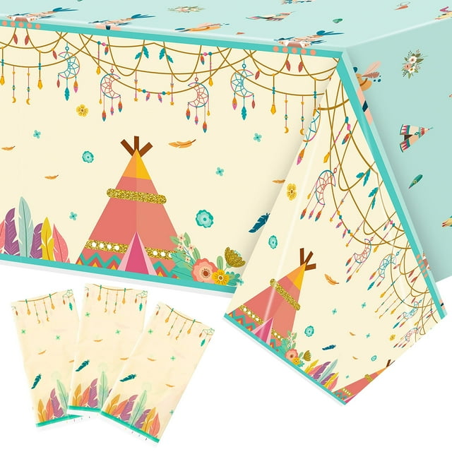 Boho Party Tablecloths Set Disposable Waterproof Table Covers for