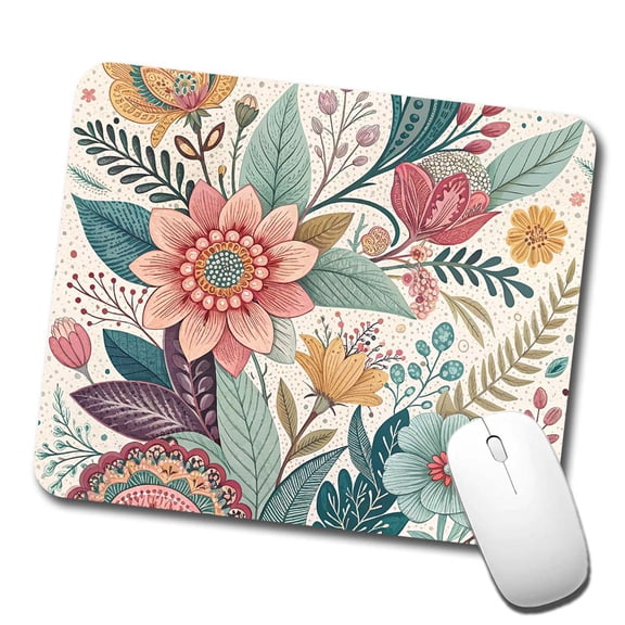 Boho Pastel Floral Pattern Mouse Pad Low Profile Gaming Mat