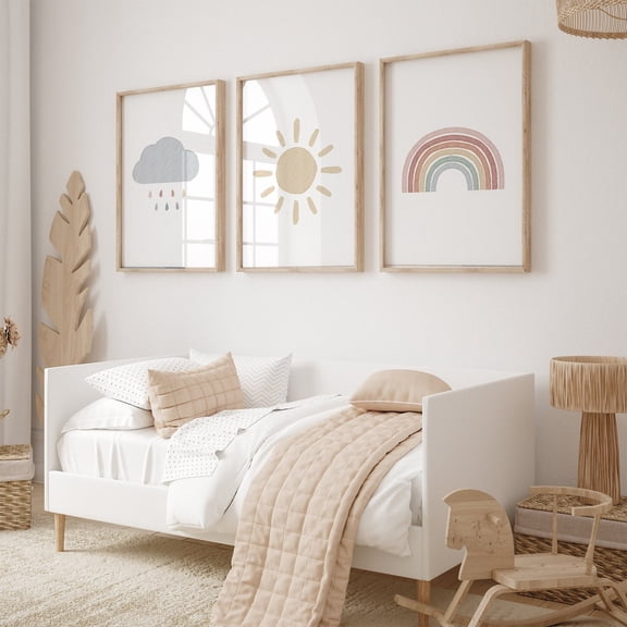 Boho Pastel Rainbow Nursery Prints Sun Cloud Rainbow Set 3 Unframed Paper Print 8x12