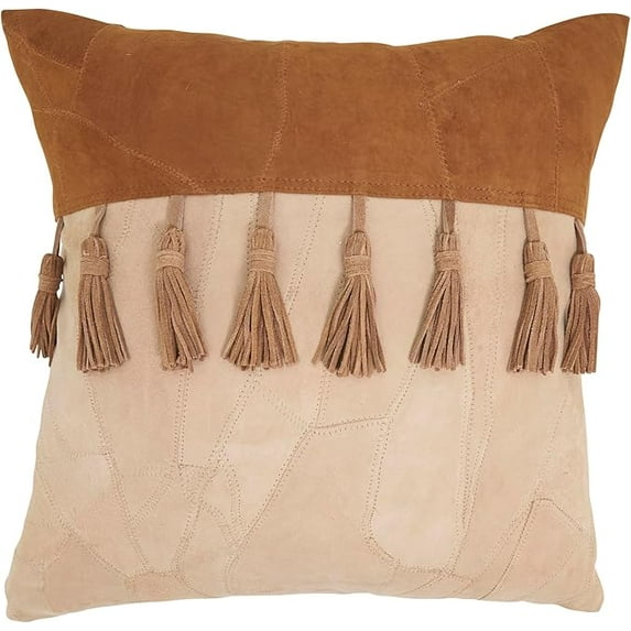 Boho Patchwork Leather Tassel Poly Filled Pillow