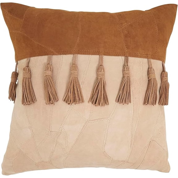 Boho Patchwork Leather Tassel Poly Filled Pillow