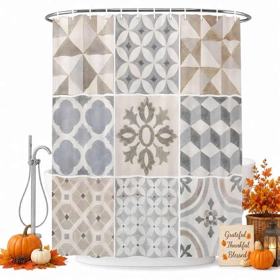Boho Patchwork Shower Curtain, Waterproof Shower Curtains for Bathroom, Modern Ethnic Abstract Geometric Plaid Washable Fabric Bathtub Curtain Set Bath Decor with 12 Hooks Long 72"x84"