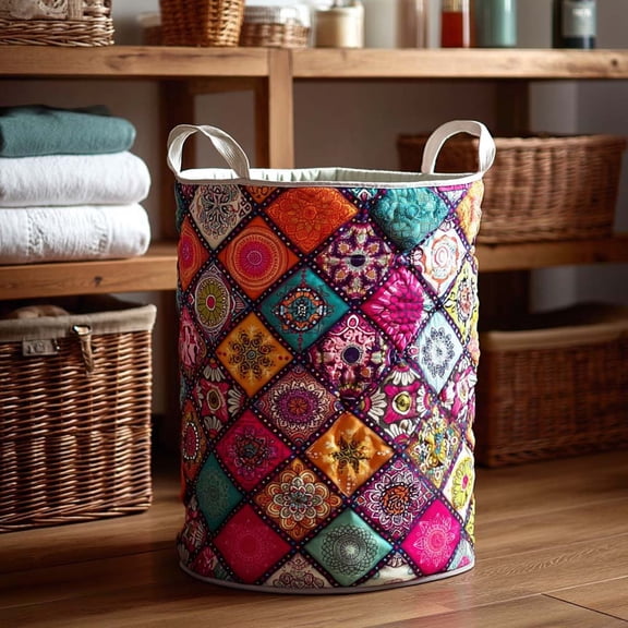 Boho Patchwork Vibes Quilted Laundry Basket