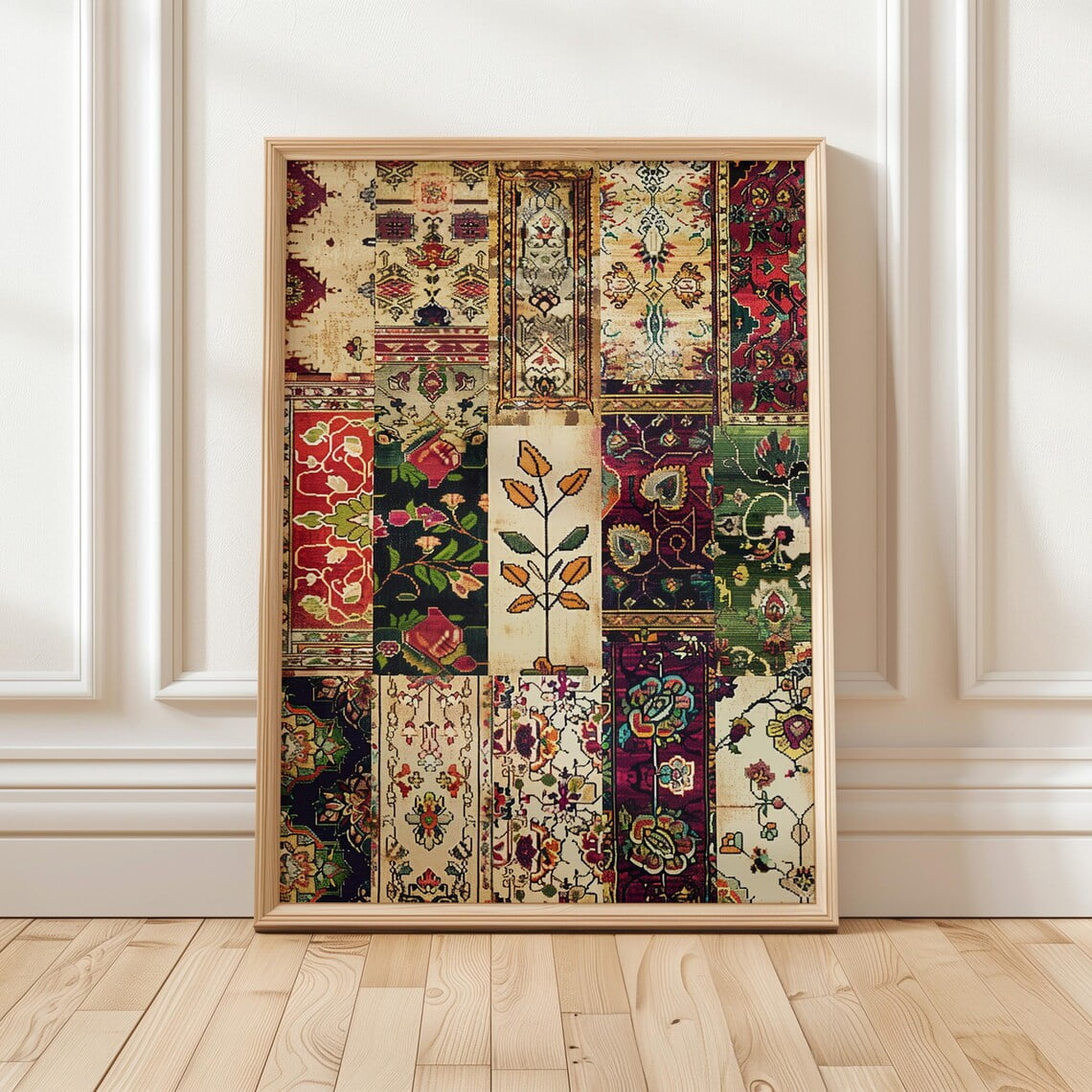 Boho Patchwork Vintage Textile Pattern Persian Rug Inspired Eclectic ...