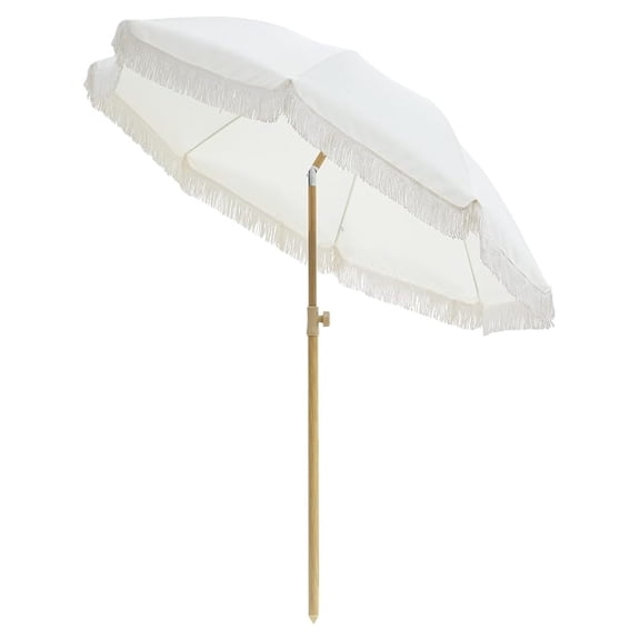 Boho Patio Umbrella 6.5FT, Fringe Outdoor Umbrella with Tilt