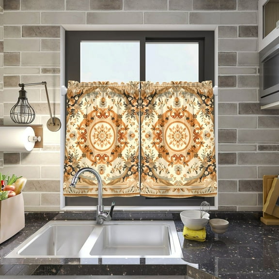 Boho Pattern Bohomia Kitchen Curtains Half Tier Curtain 2 Rod Pockets Bathroom Bedroom Cupborad Living Room 27"x24"